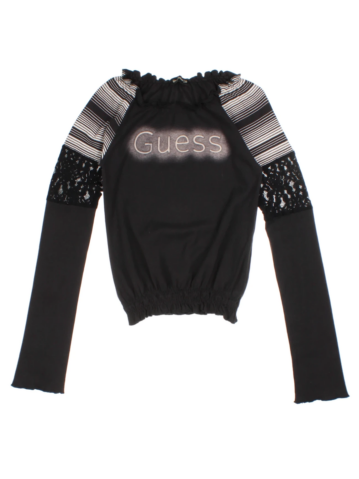 Y2K Guess Black Lace Detail Top (Size XS)