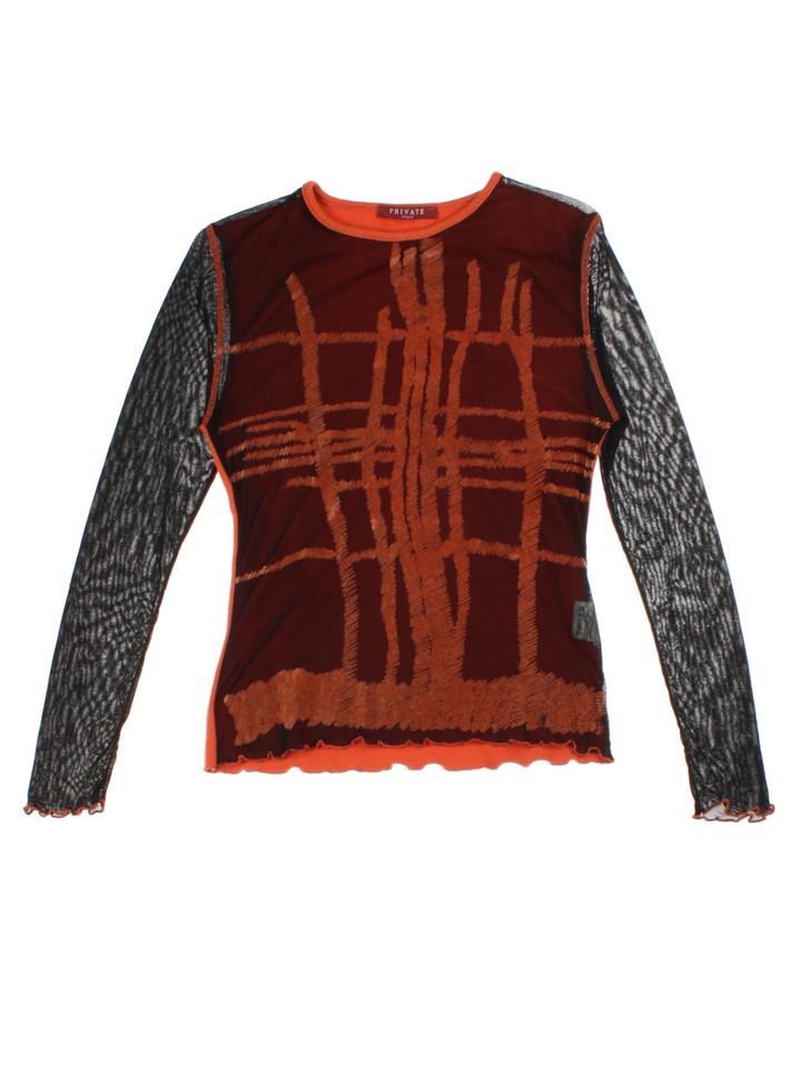 Y2K Mesh Layered Orange Top (Size M)