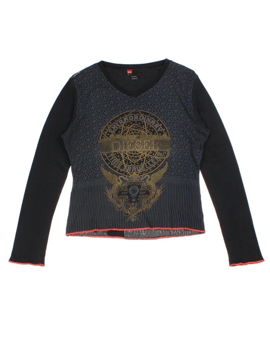 Y2K Diesel Grey Graphic V-Neck Top (Size L)