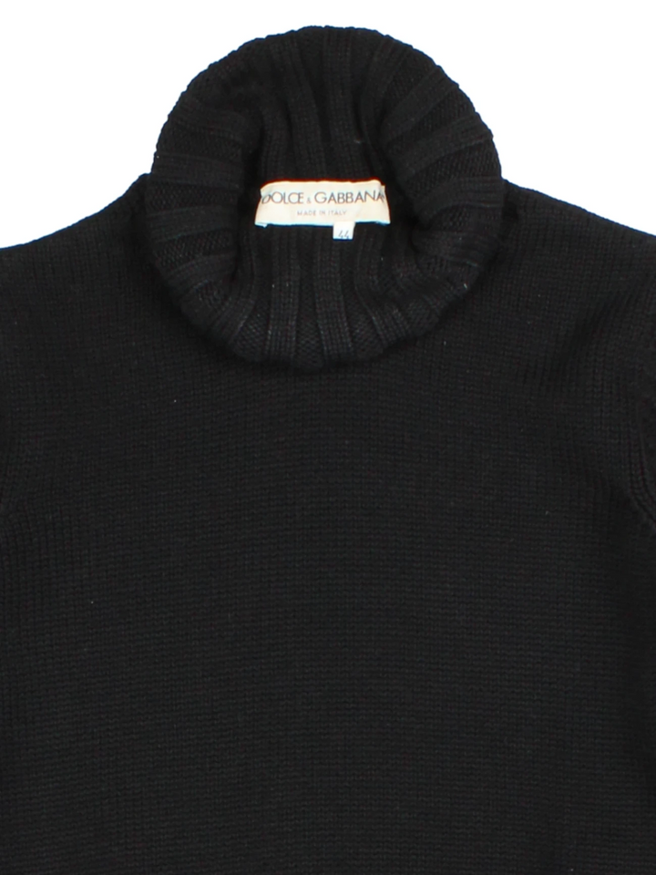 Y2K Dolce & Gabbana Black Ribbed Turtleneck Jumper (Size S)