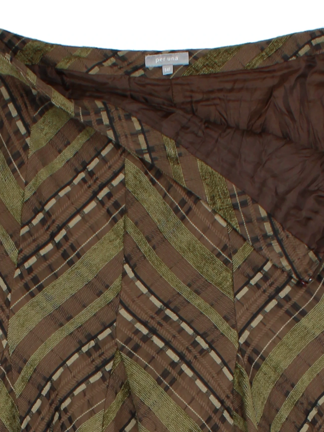 Y2K Brown Chevron Pleated Midi Skirt (Size L)
