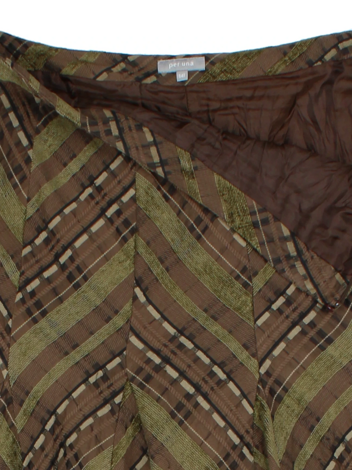 Y2K Brown Chevron Pleated Midi Skirt (Size L)