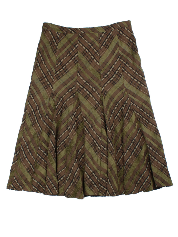 Y2K Brown Chevron Pleated Midi Skirt (Size L)