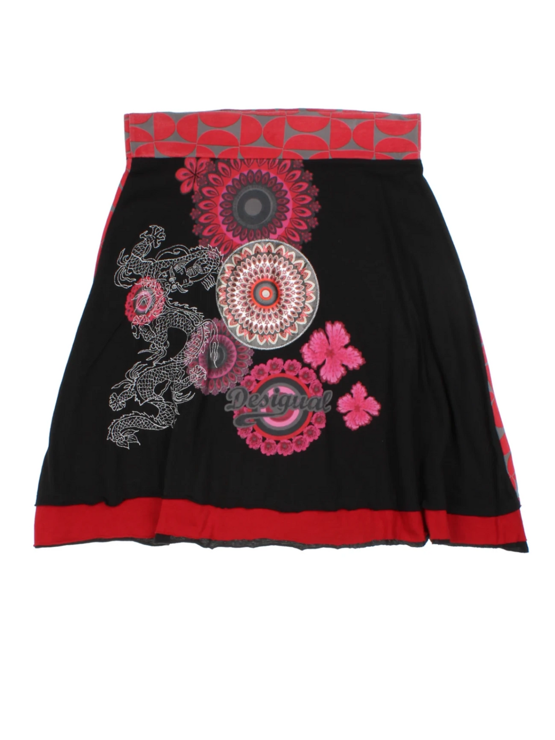 Y2K Black Graphic Print Mini Skirt (Size L)