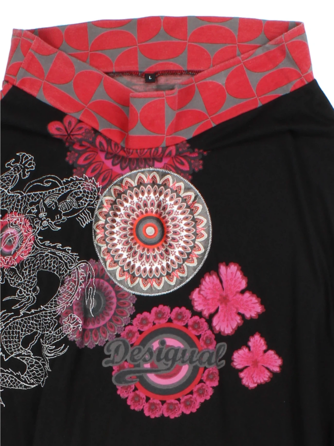 Y2K Black Graphic Print Mini Skirt (Size L)