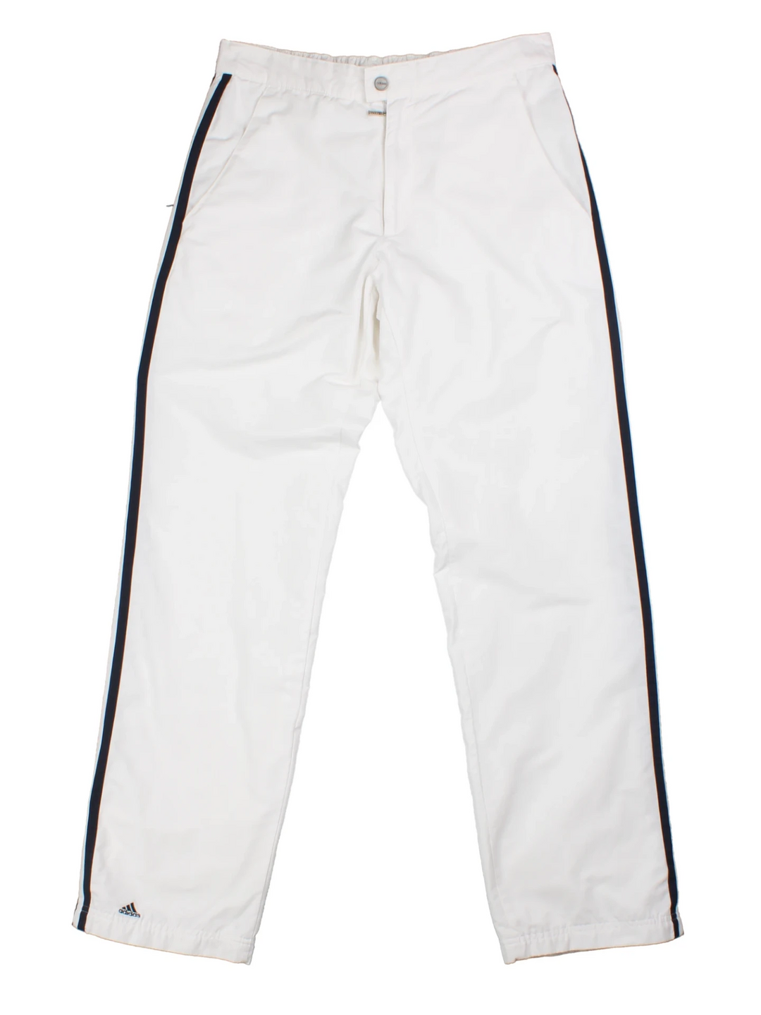 00's Adidas White Stripe Logo Tracksuit Bottoms (Size S)