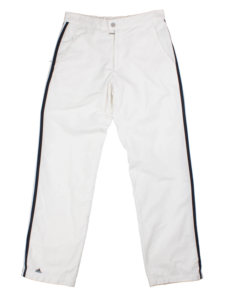 00's Adidas White Stripe Logo Tracksuit Bottoms (Size S)