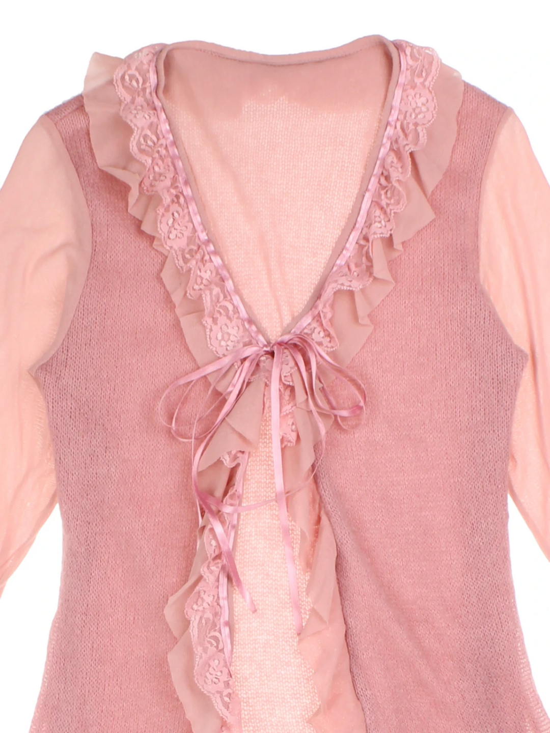 Y2K Pink Mesh Tie-Front Cardigan (Size XXS)