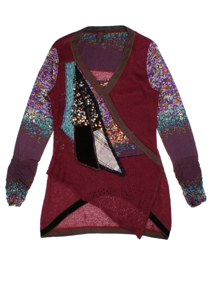 Y2K Purple Patchwork V-Neck Top (Size M)