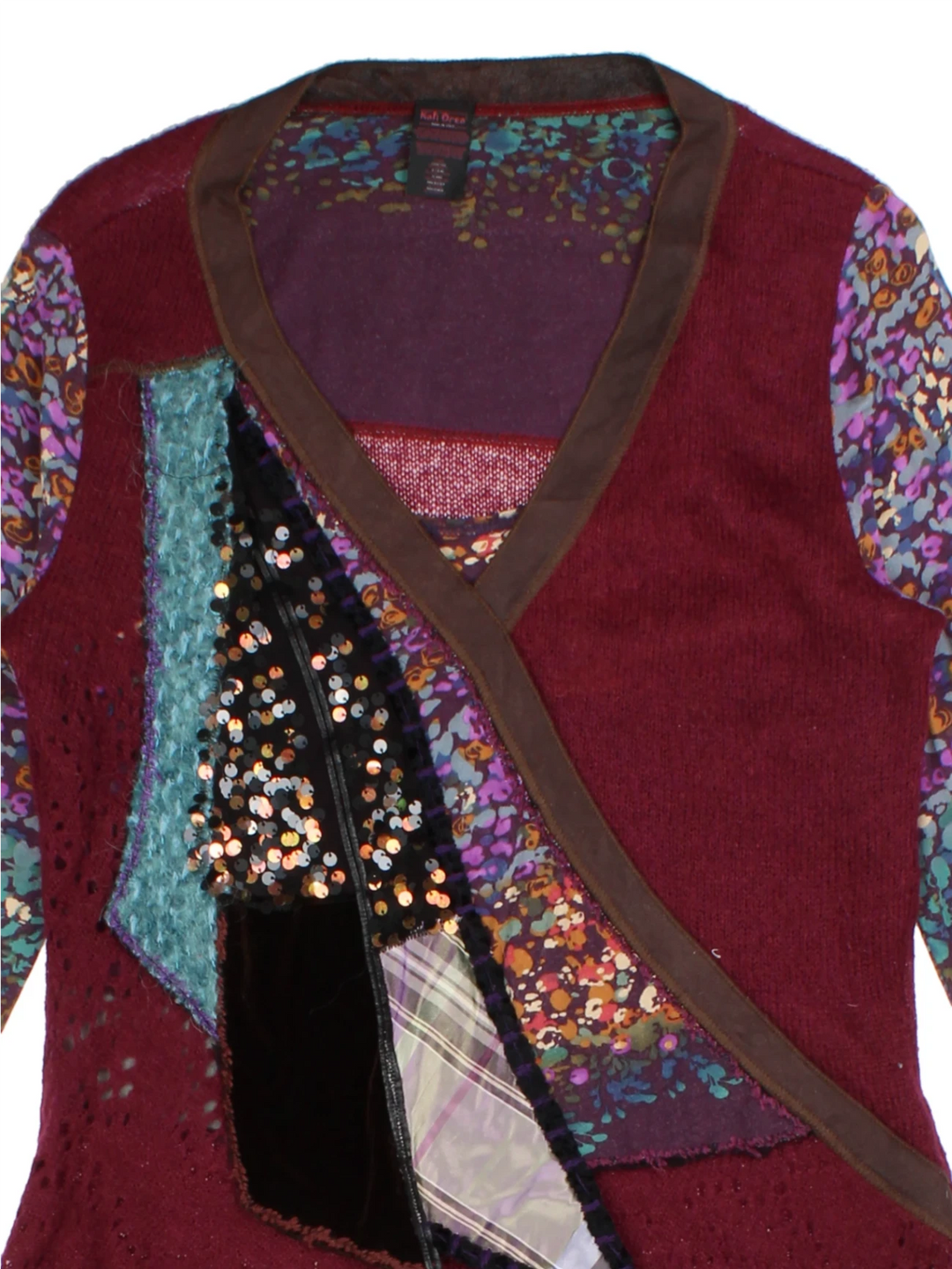 Y2K Purple Patchwork V-Neck Top (Size M)