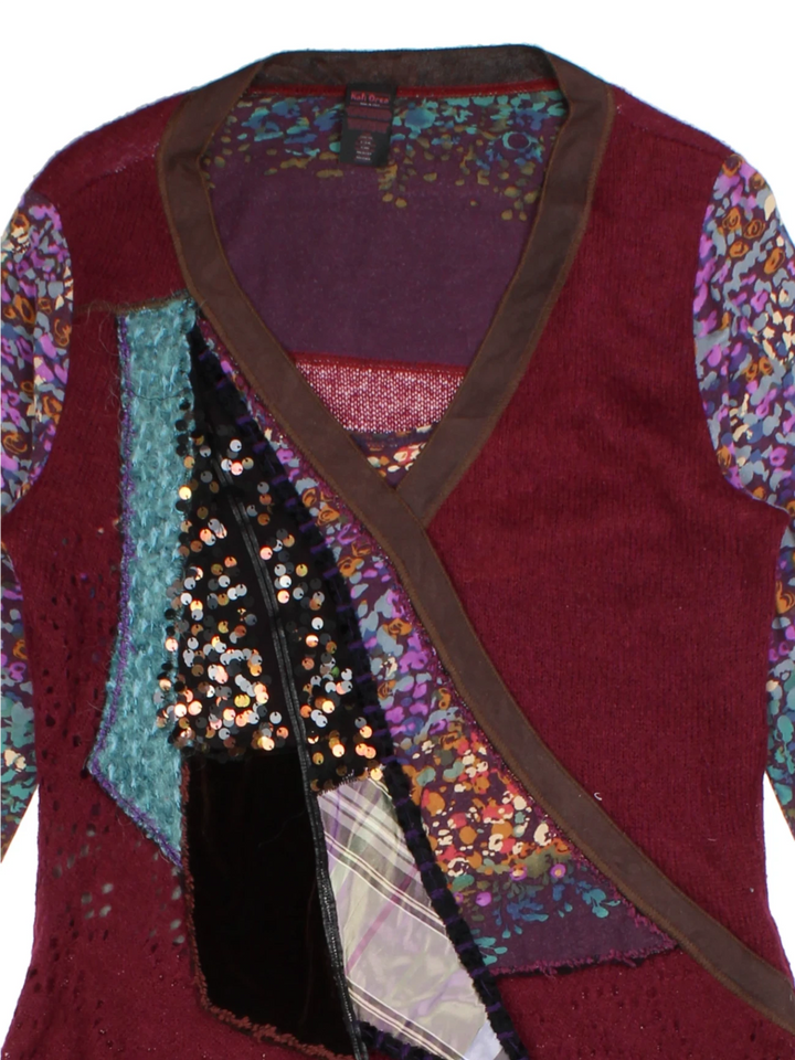 Y2K Purple Patchwork V-Neck Top (Size M)