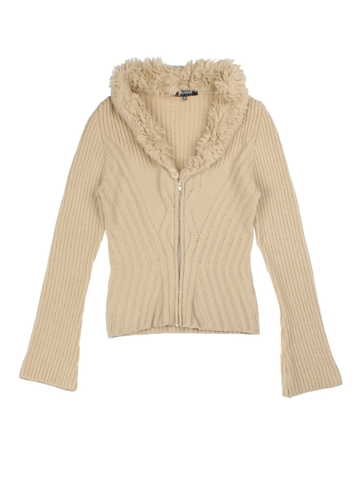 Y2K Morgan Zip-Up Faux Fur Cardigan (Size XS)