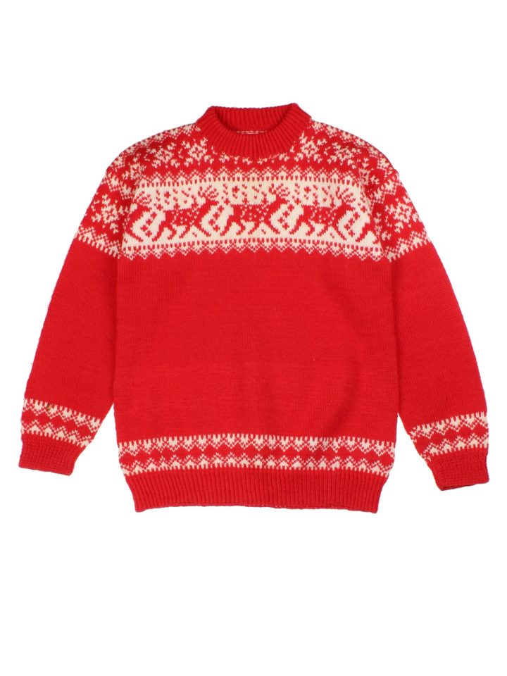 Nordic Fair Isle Red Wool Jumper (Size XS)