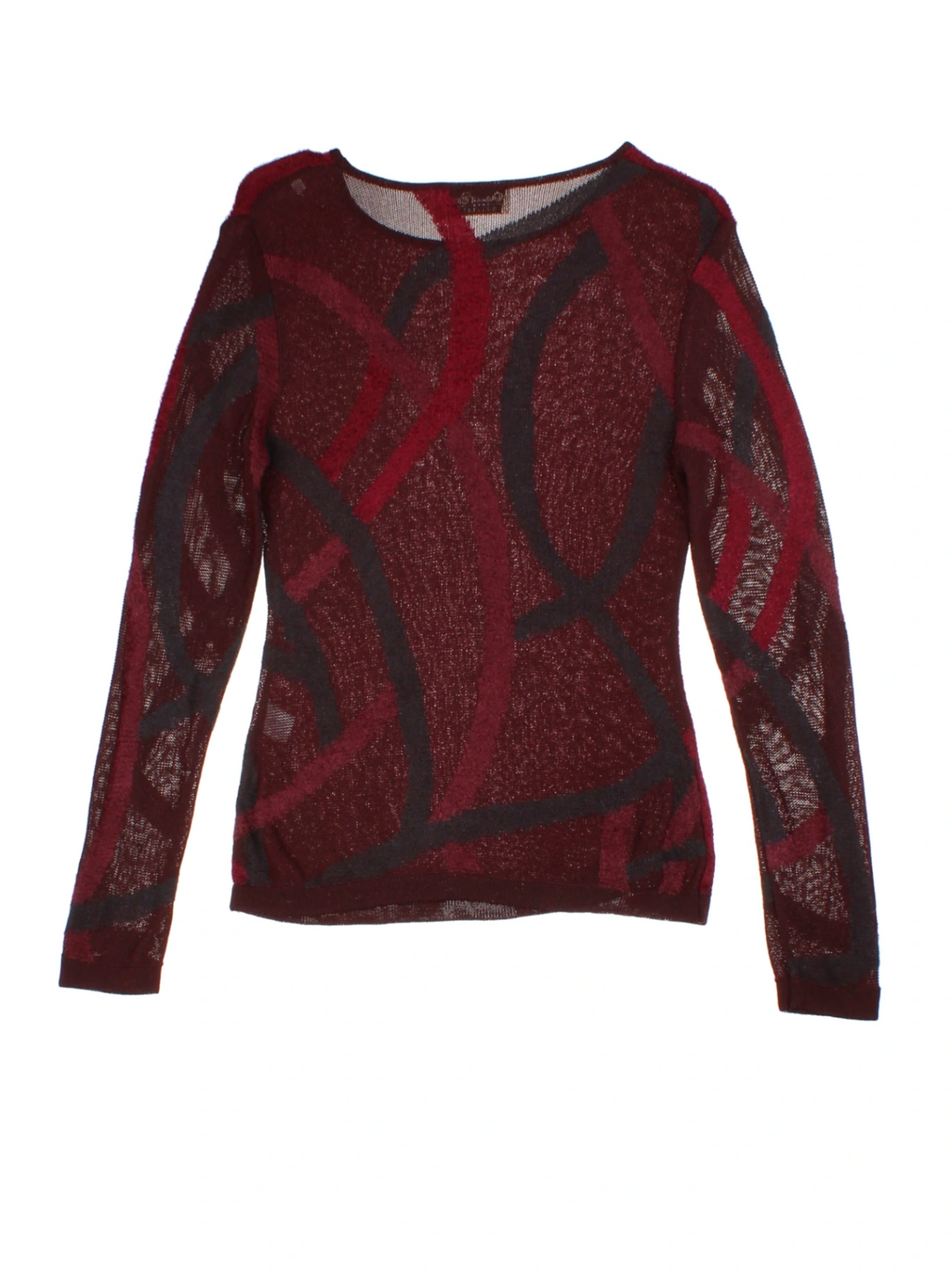 Y2K Burgundy Geometric Knit Sweater (Size S)