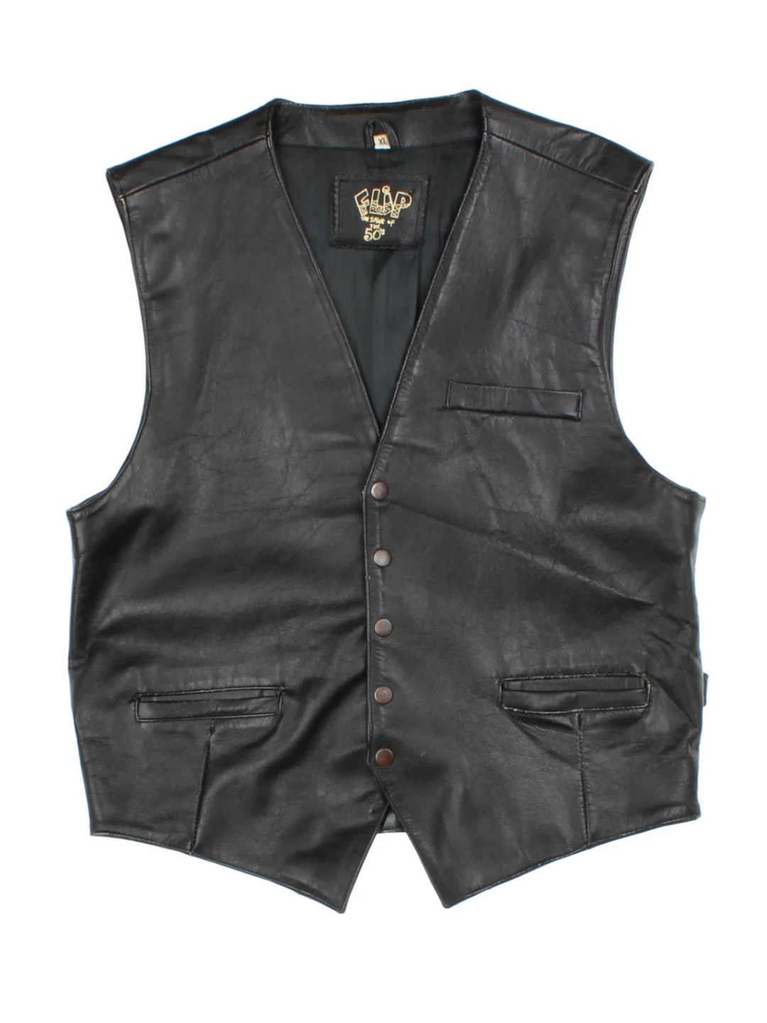 Vintage V-Neck Leather Vest (Size L)