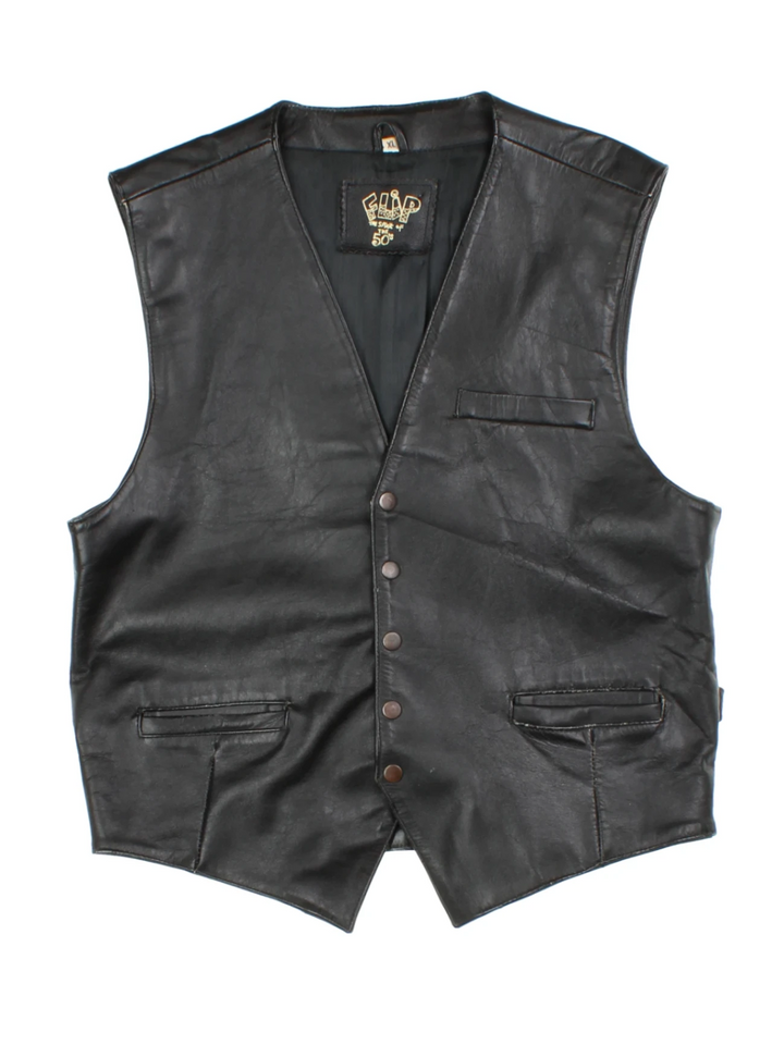 Vintage V-Neck Leather Vest (Size L)
