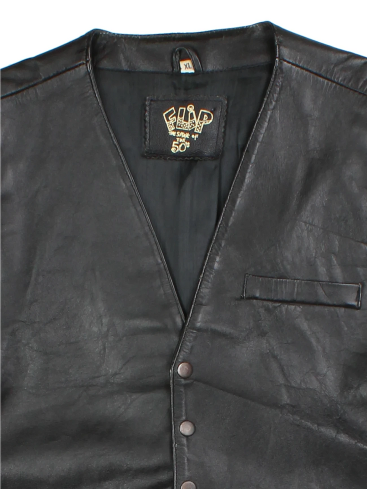 Vintage V-Neck Leather Vest (Size L)