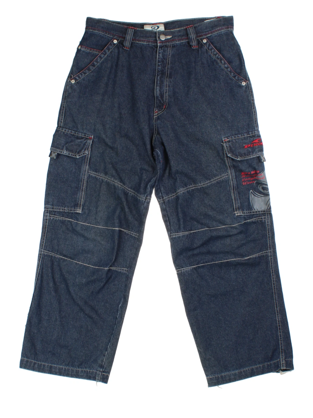 Y2K Blue Graphic Logo Cargo Jeans (Size L)