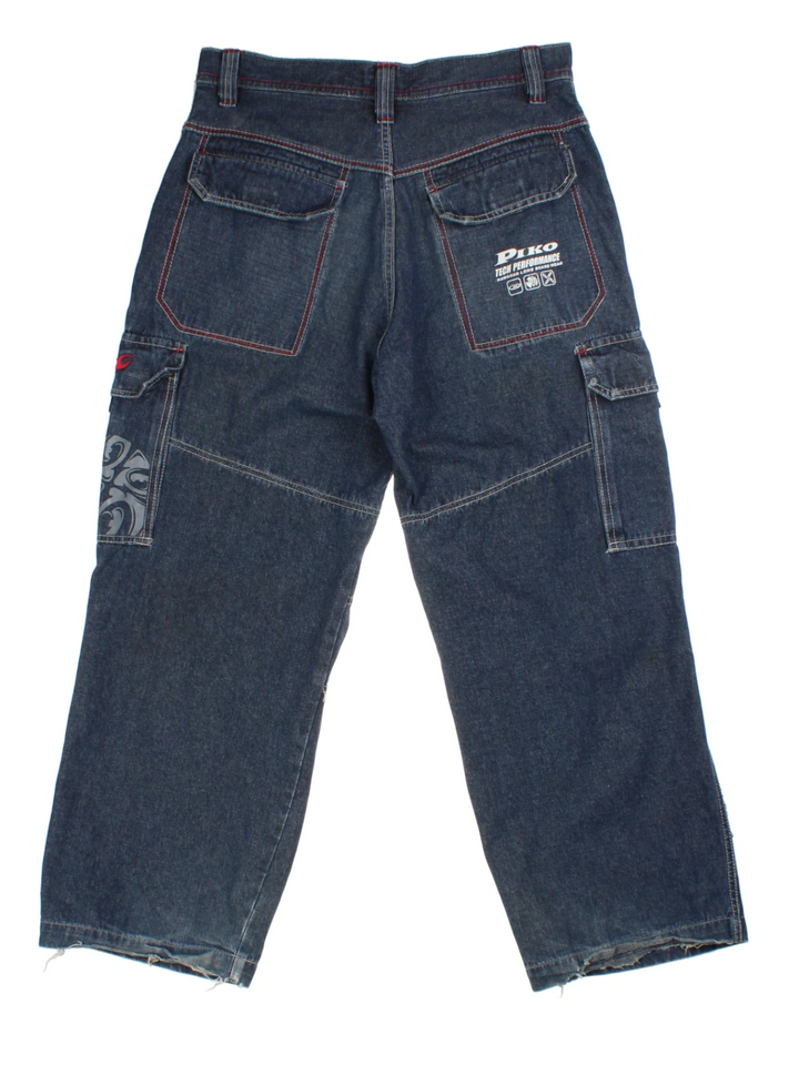 Y2K Blue Graphic Logo Cargo Jeans (Size L)