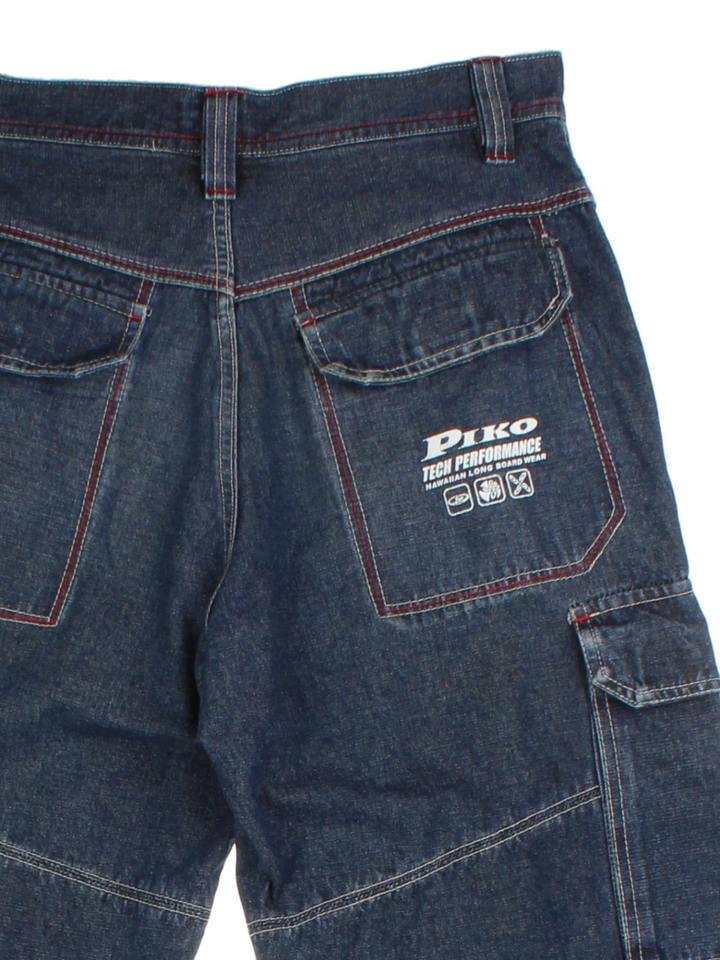 Y2K Blue Graphic Logo Cargo Jeans (Size L)