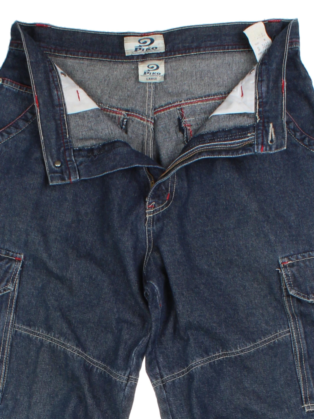 Y2K Blue Graphic Logo Cargo Jeans (Size L)