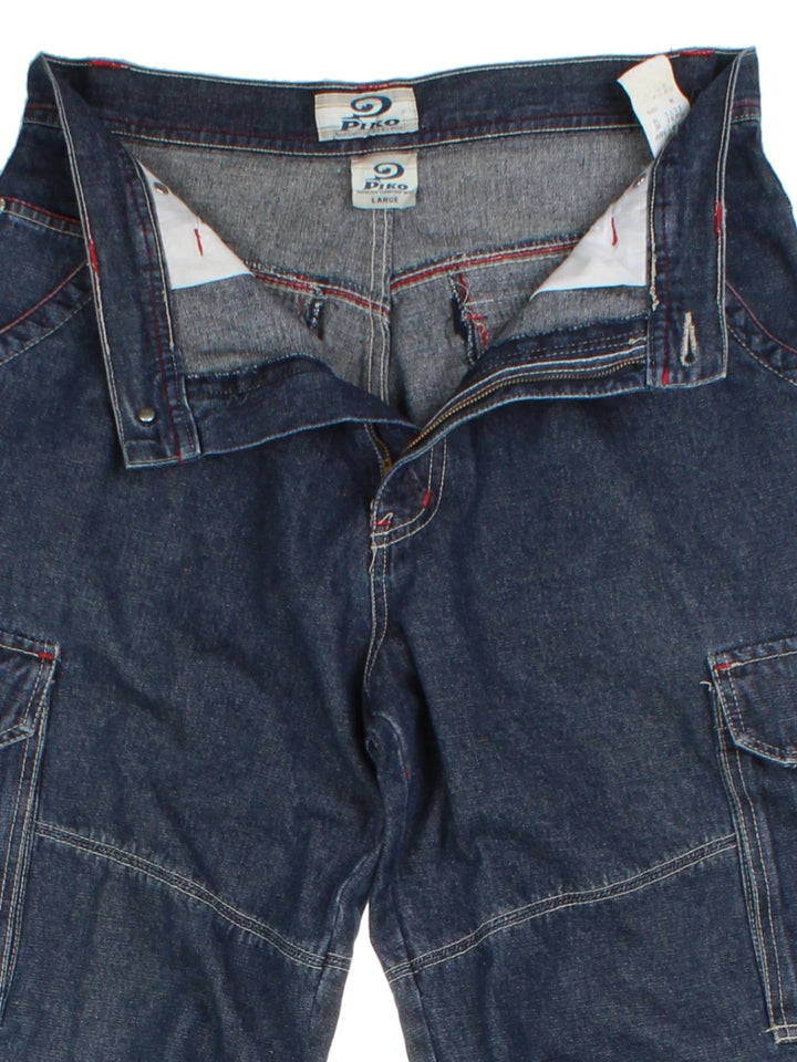 Y2K Blue Graphic Logo Cargo Jeans (Size L)