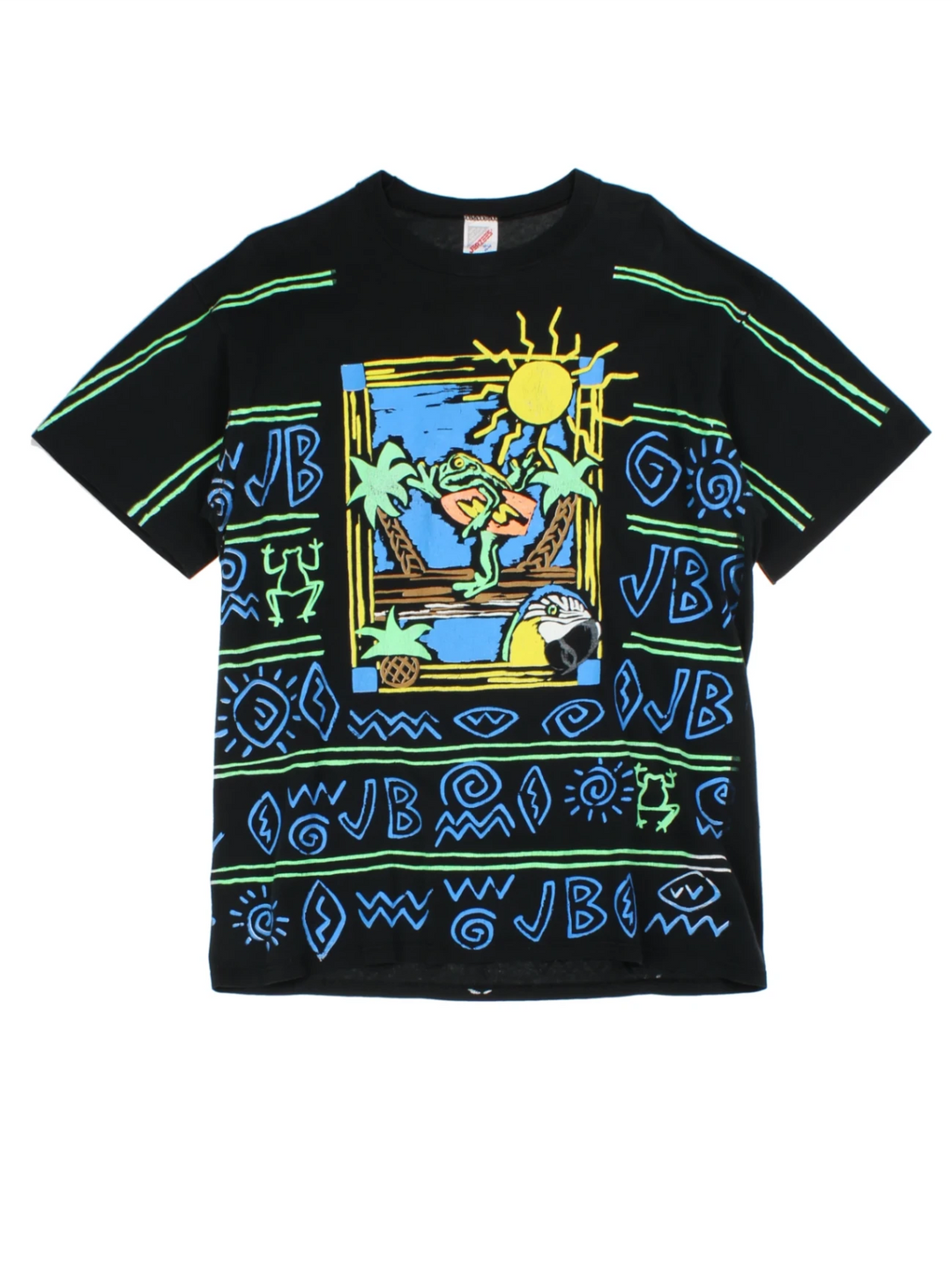 90s Jimmy Buffett Black Neon Surf Frog T-Shirt (Size L)