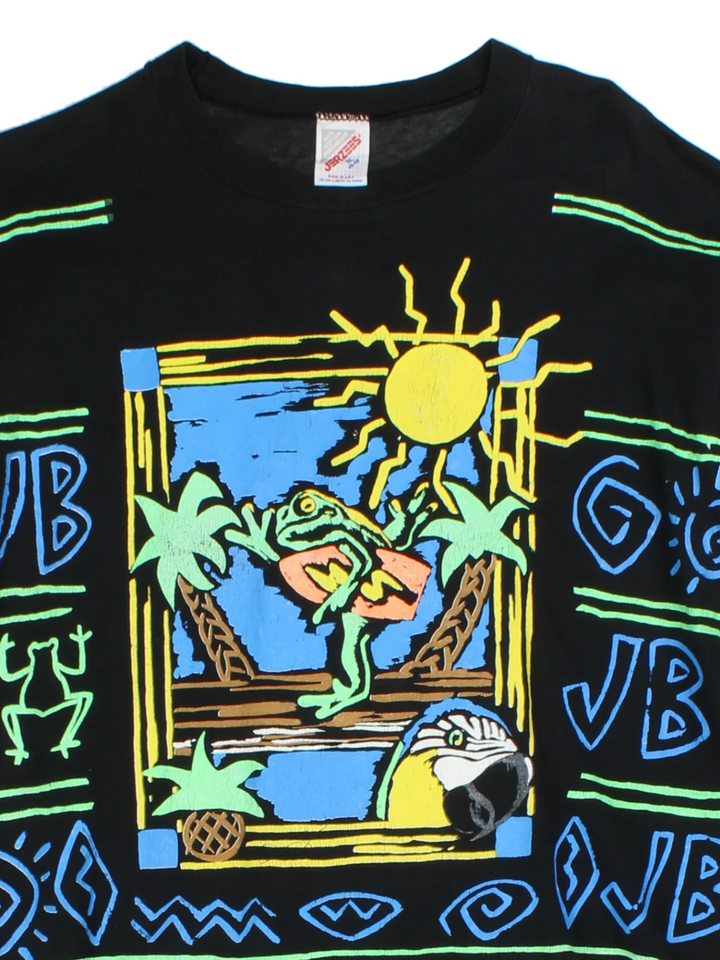 90s Jimmy Buffett Black Neon Surf Frog T-Shirt (Size L)