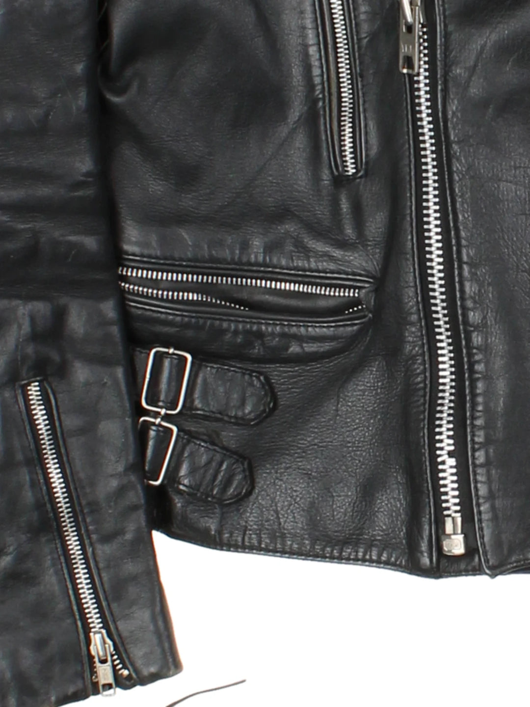 80's Drag Specalties Black Fringe Leather Biker Jacket (Size S)