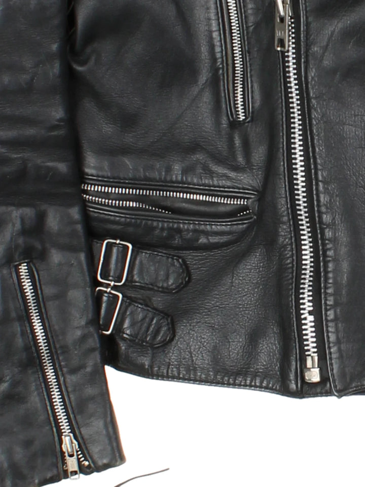 80's Drag Specalties Black Fringe Leather Biker Jacket (Size S)