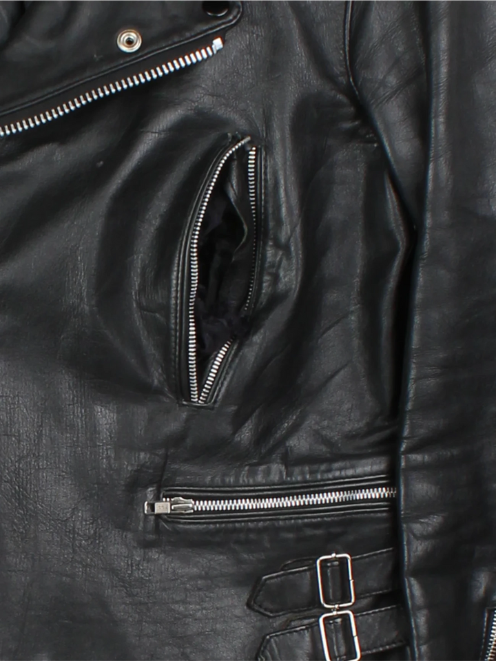 80's Drag Specalties Black Fringe Leather Biker Jacket (Size S)