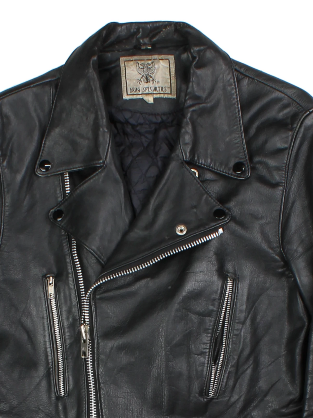 80's Drag Specalties Black Fringe Leather Biker Jacket (Size S)