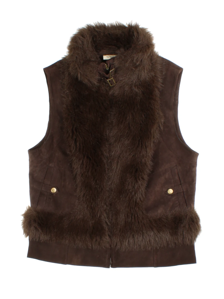 Y2K Yessica Brown Faux Fur/Suede Gilet (Size S)