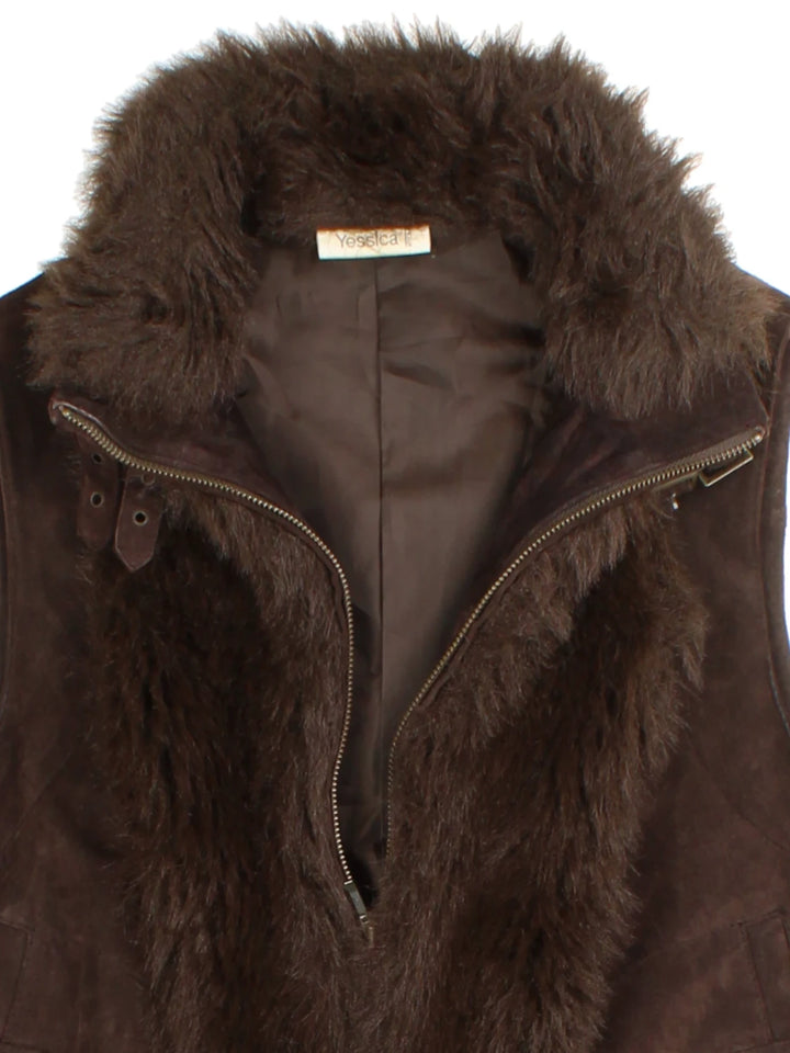 Y2K Yessica Brown Faux Fur/Suede Gilet (Size S)