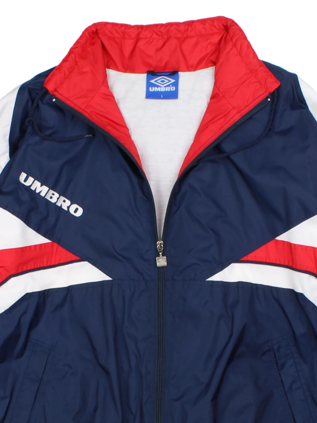 90's Umbro Navy Colourblock Zip-Up Tracksuit Tops (Size L)