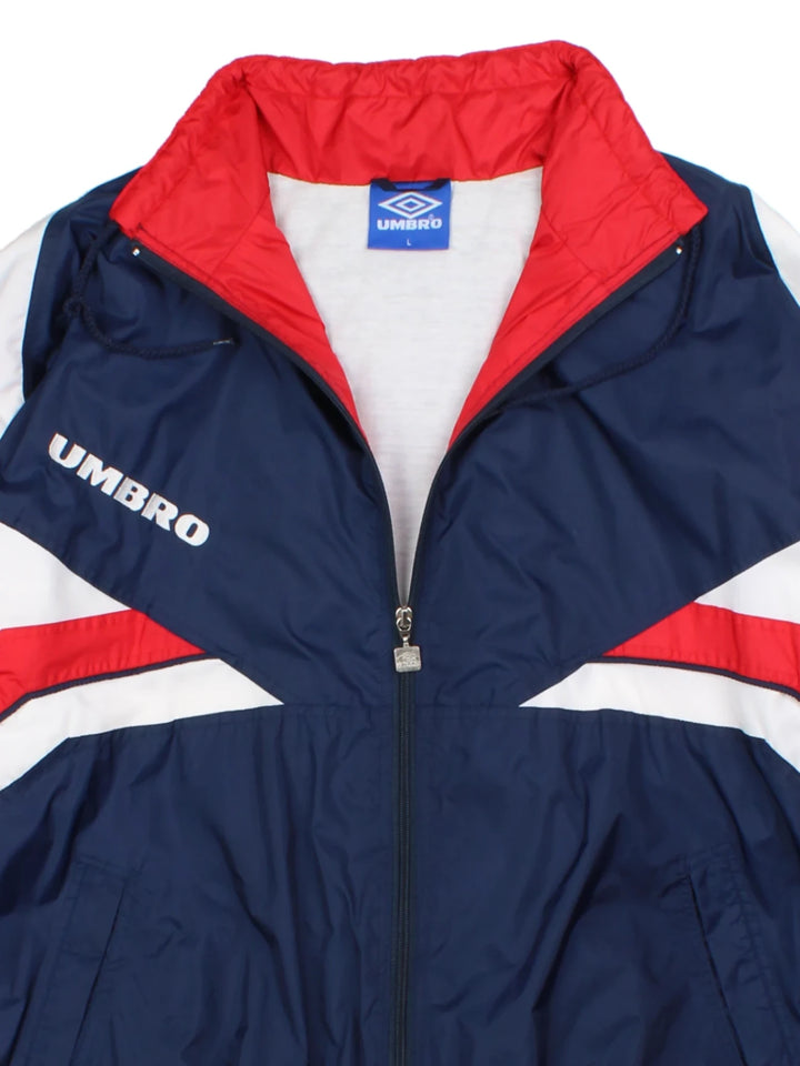 90's Umbro Navy Colourblock Zip-Up Tracksuit Tops (Size L)