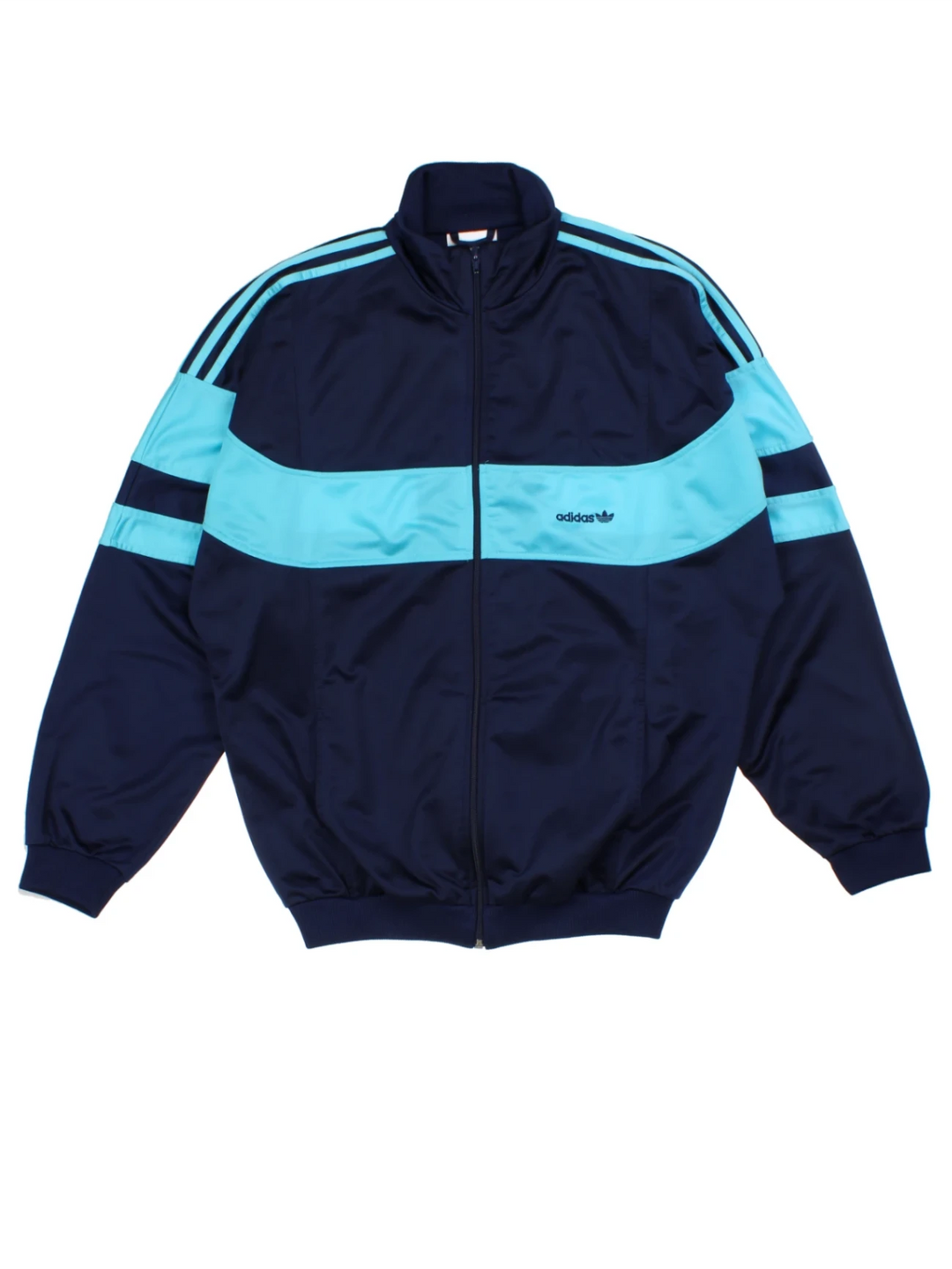 80's Adidas Blue Colourblock Polyester Tracksuit Top (Size L)