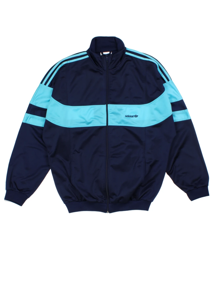 80's Adidas Blue Colourblock Polyester Tracksuit Top (Size L)
