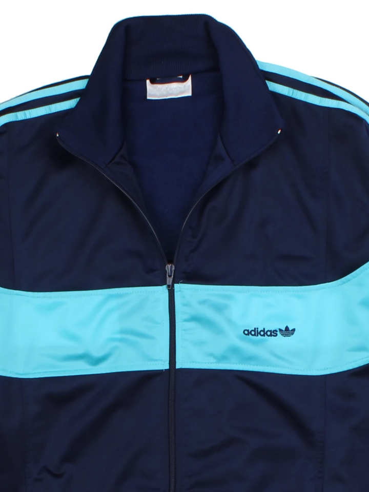 80's Adidas Blue Colourblock Polyester Tracksuit Top (Size L)