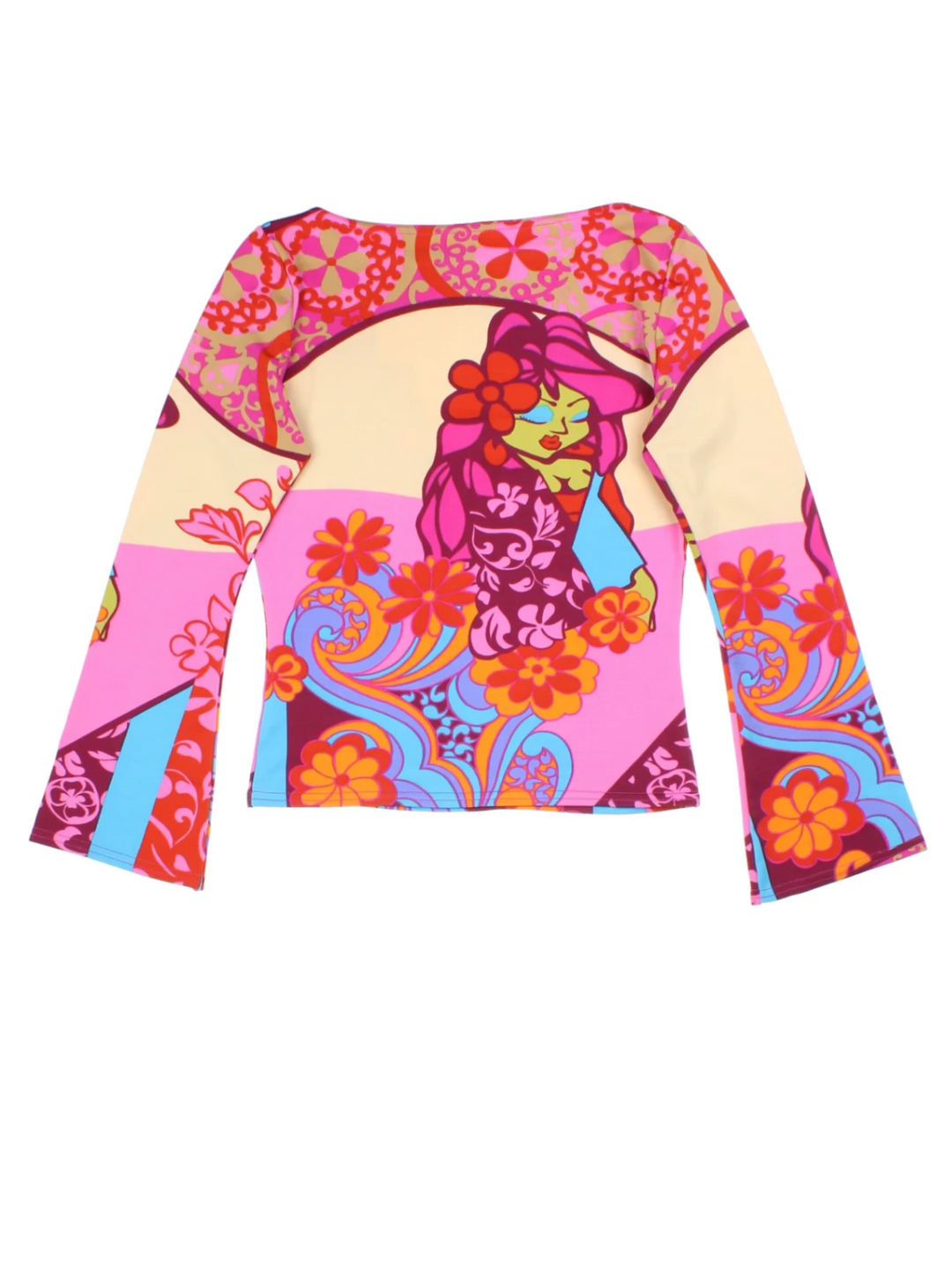 Y2K Multicolor Psychedelic Floral Print Top (Size M)
