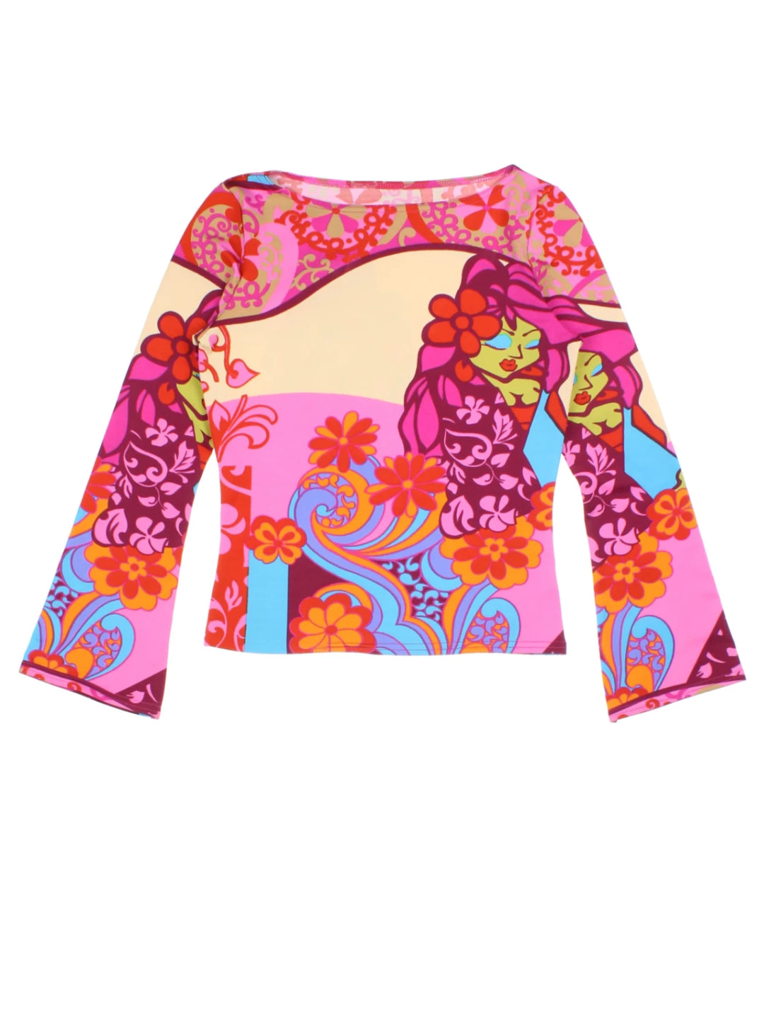 Y2K Multicolor Psychedelic Floral Print Top (Size M)