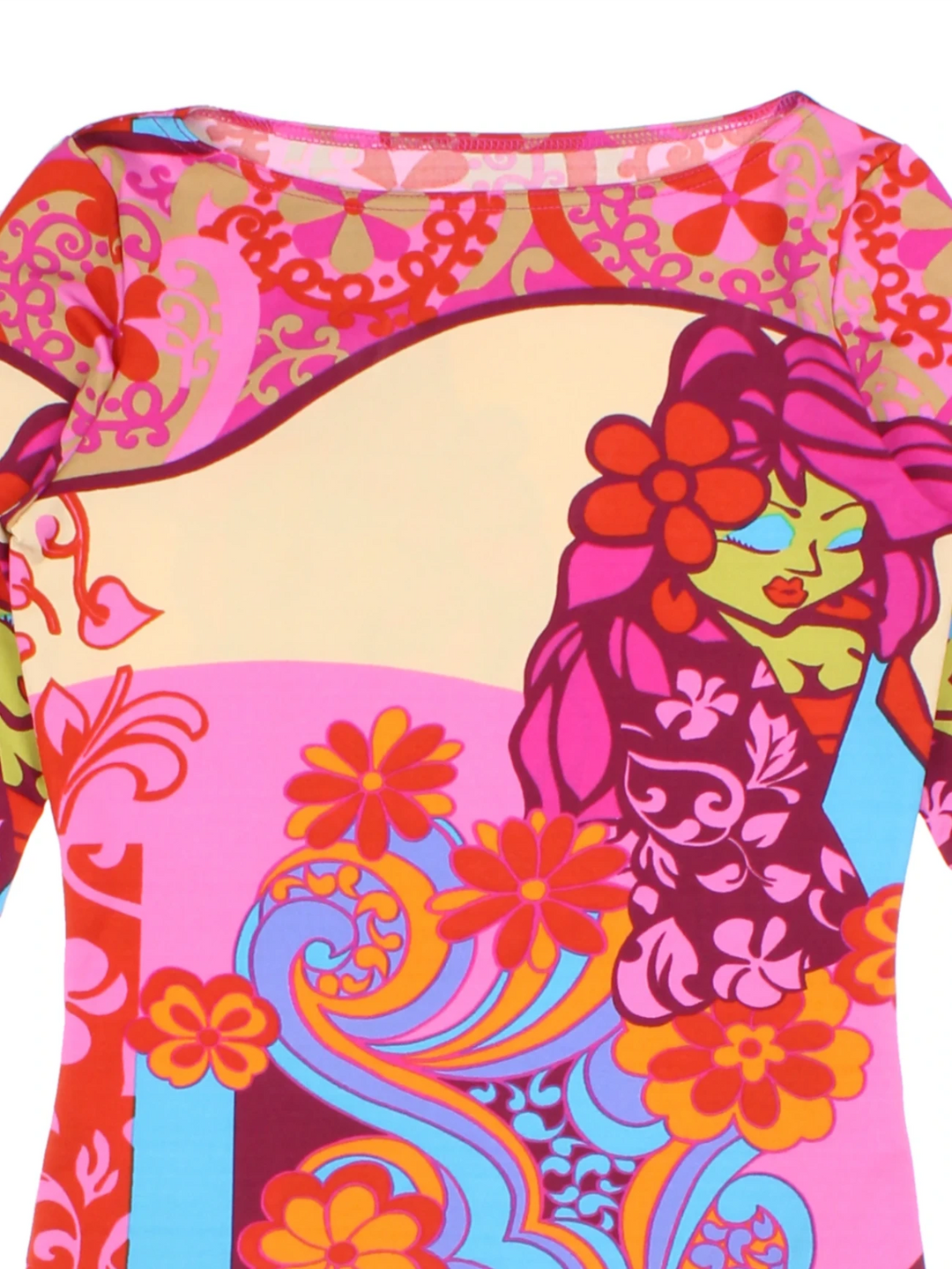 Y2K Multicolor Psychedelic Floral Print Top (Size M)