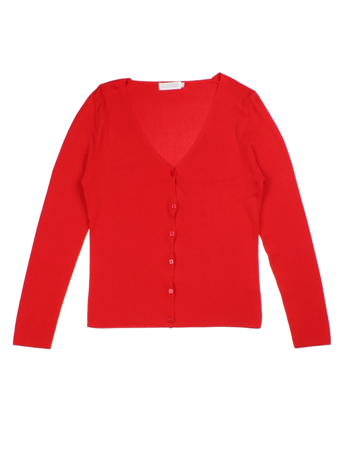 Y2K Red V-Neck Cardigan (Size M)