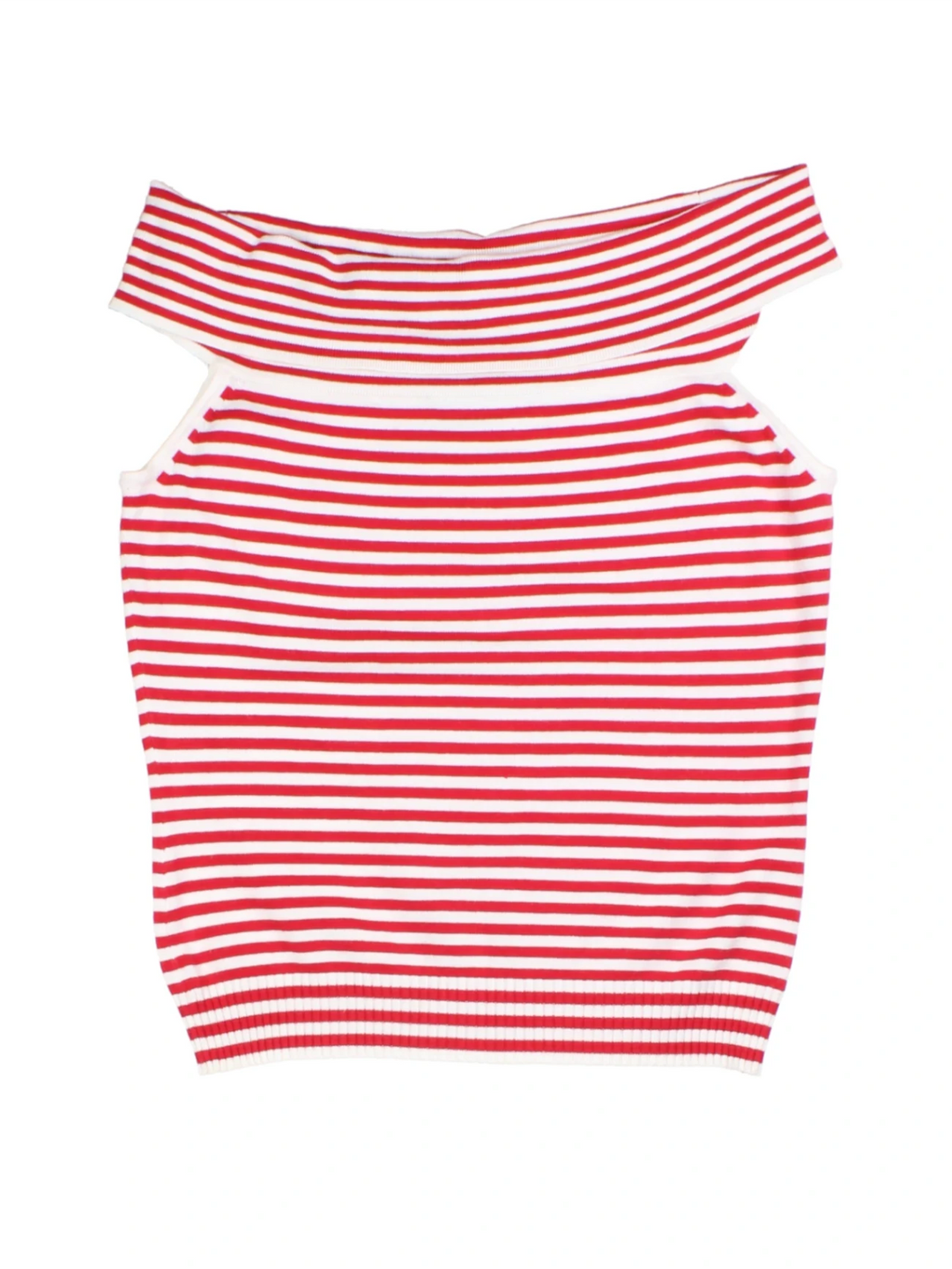 Y2K Red/White Striped Off-Shoulder Knit Top (Size L)