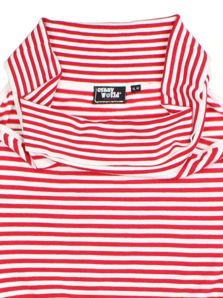 Y2K Red/White Striped Off-Shoulder Knit Top (Size L)