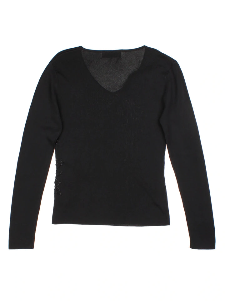 Y2K Black Floral Embellished V-Neck Jumper (Size