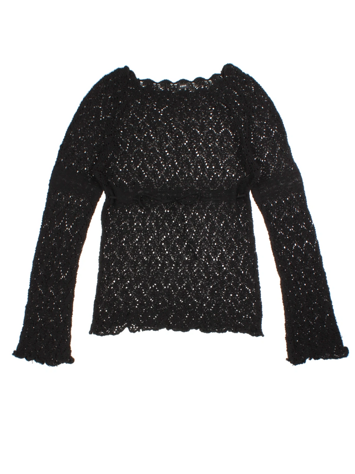 Y2K Black Open Knit Top (Size M)