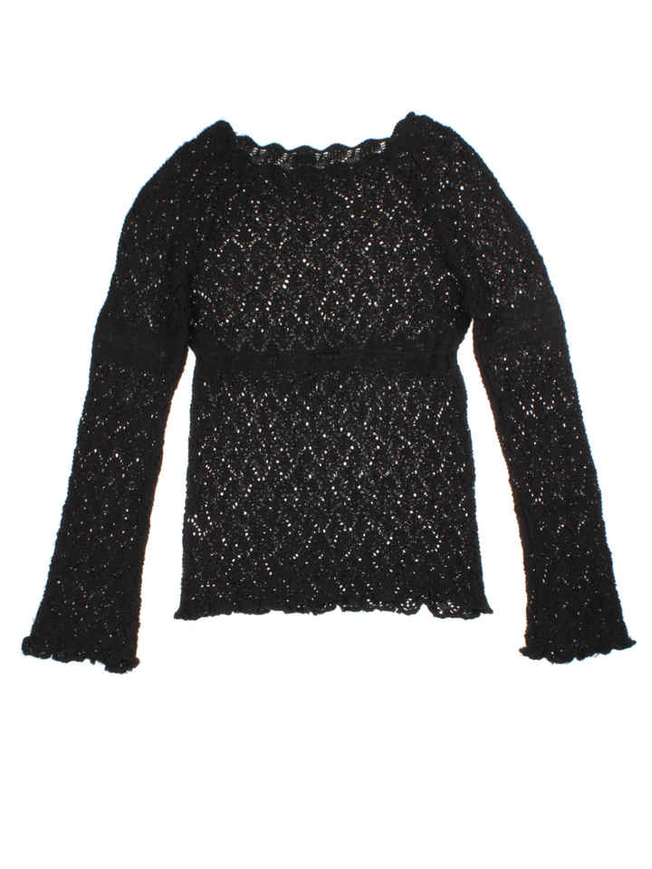 Y2K Black Open Knit Top (Size M)