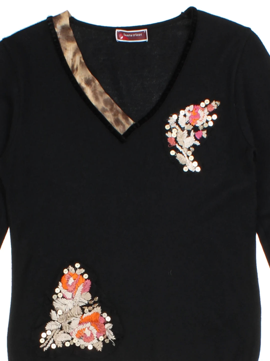 Y2K Embroidered Black V Neck Jumper (Size M)