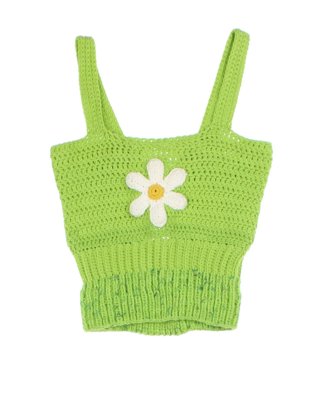 Y2K Green Daisy Applique Crochet Knit Crop Top (Size XXS)